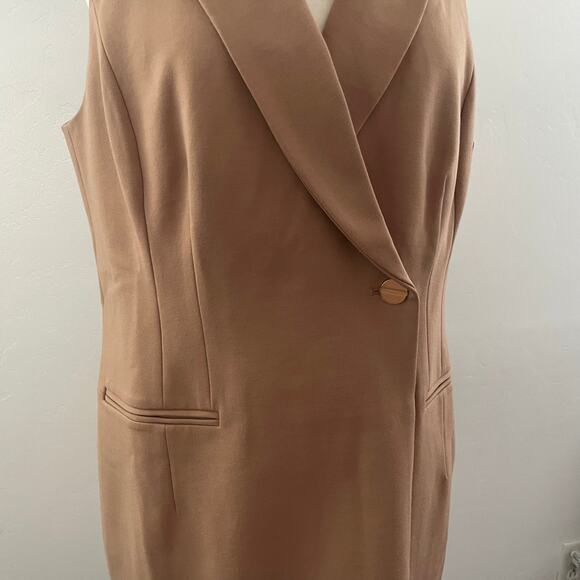 Spanx Ponte Vest Dress Office Quiet Luxury Stretch Neutral Toffee Tan Large NWT - Picture 6 of 15